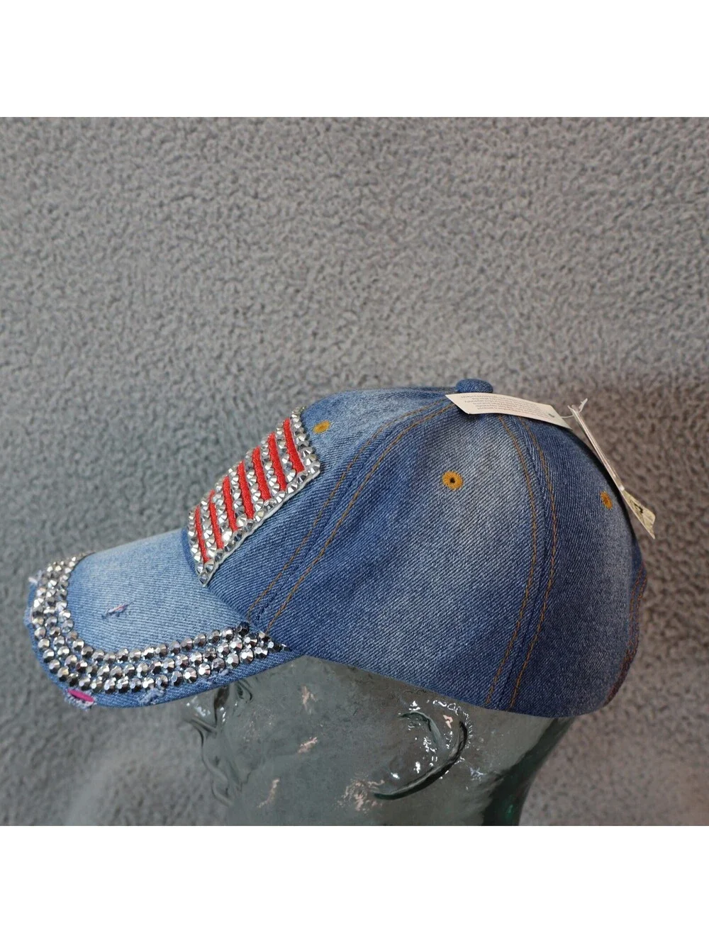 Mudd Jeans Women Hat USA Flag Denim Rhinestone Y2K OSFA NWT